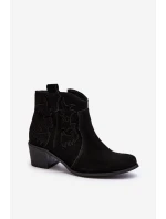 Zazoo 3426 Damskie Zamszowe Botki Kowbojki Czarne