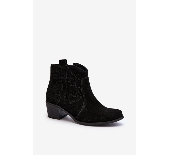 Zazoo 3426 Damskie Zamszowe Botki Kowbojki Czarne