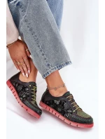 Skórzane Półbuty Damskie Wzorzyste Maciejka 06784-20 Czarne