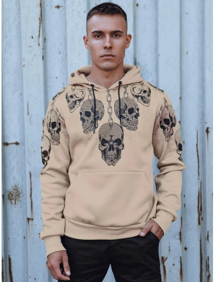 Pánská mikina s kapucí béžová model 21980053 - Dstreet