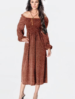 Dámske bodkované šaty v španielskom štýle v tehlovej farbe s dlhými rukávmi Ann Gissy (DLY016)