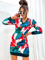 Zelené/červené velúrové šaty s listami (8268)