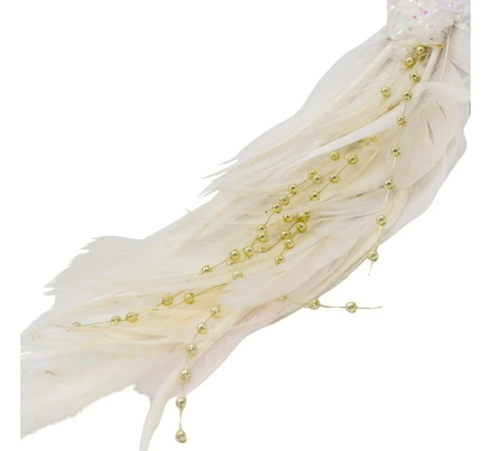 OZDOBNÝ VTÁČIK NA KLIPE 38CM BIELY A ZLATÝ