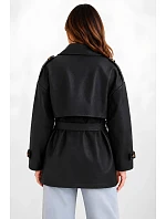Dámský kabát z ekokůže model 22251656 v pase černý - K-Fashion