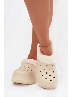 Pěnové dámské pantofle s kožešinou béžové model 21772602 - Boto