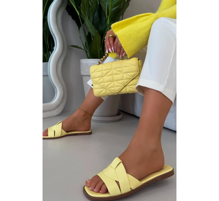 Dámské ploché pantofle s pásky žluté Marissae