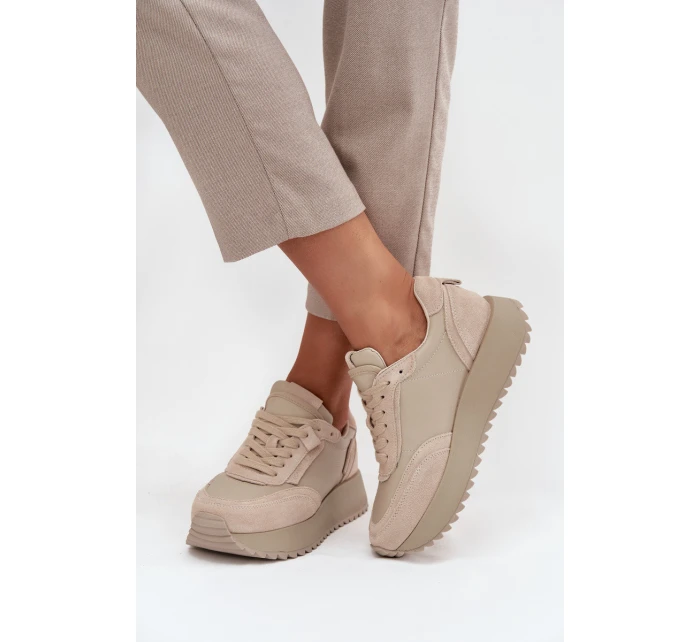 Dámske kožené tenisky na platforme Artiker - béžové
