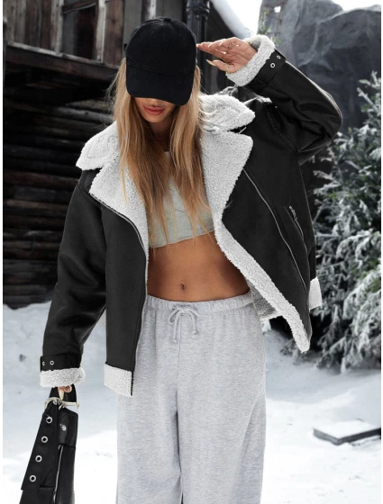 Dámska čierna bunda z ovčej kože ramones FashionStreet TY5237z