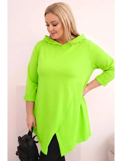 Dámská bavlněná blůza Plus Size asymetrická s ohrnutým rukávem světle zelená