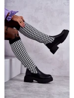 Damskie Kozaki Skarpetkowe W Pepitkę Czarno-Białe Avira Damskie Kozaki Skarpetkowe W Pepitkę Czarno-Białe Avira