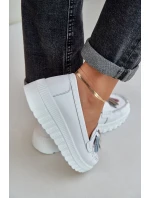 Skórzane Mokasyny Damskie Z Frędzlami Na Platformie I Koturnie Białe Eleazetta Skórzane Mokasyny Damskie Z Frędzlami Na Platformie I Koturnie Białe Eleazetta
