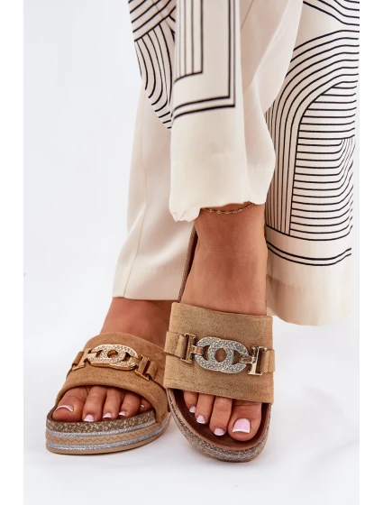 Klapki Damskie Ze Złotym Detalem Na Platformie Z Brokatem Camel Eanes Klapki Damskie Ze Złotym Detalem Na Platformie Z Brokatem Camel Eanes