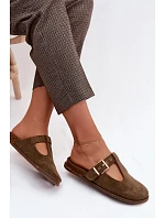 Dámské pantofle z imitace semiše tmavě zelené model 22125698 - Boto