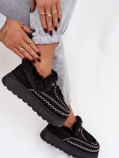 Dámske snežnice Ferayne na platforme s kožušinou a strapcami - čierne