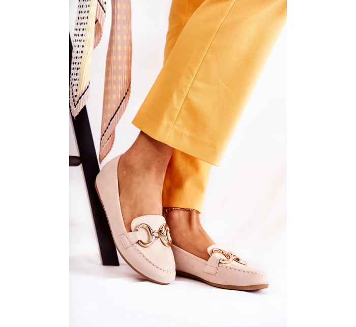 Damskie Zamszowe Mokasyny Z Ozdobą Beżowe Reality