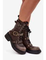 Ocieplane Botki Workery Damskie Z Klamrami Brązowe Marisse