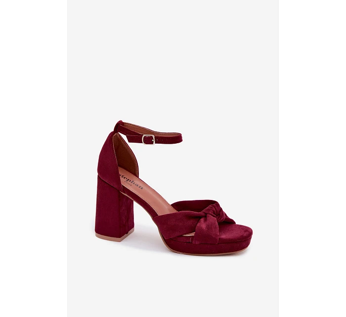 Dámské sandály na podpatku z imitace semiše bordové model 22107184 - Boto