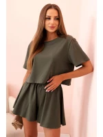 Dámska bavlnená súprava so širokými khaki šortkami