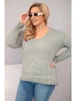 Dámská blůza Plus Size s V výstřihem a delším zadním dílem khaki