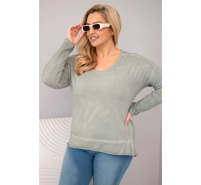 Dámská blůza Plus Size s V výstřihem a delším zadním dílem khaki