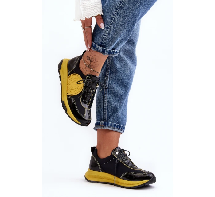 Damskie Buty Sportowe Skórzane Maciejka 06295-01 Czarno-Żółte