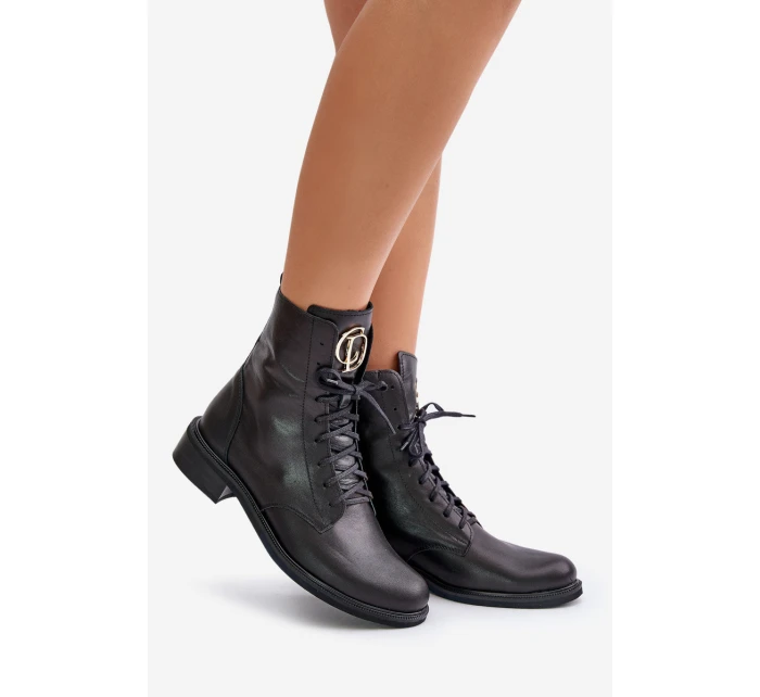 Kožené Botky Worker S Zlatým Na Černé model 21672963 - Zazoo