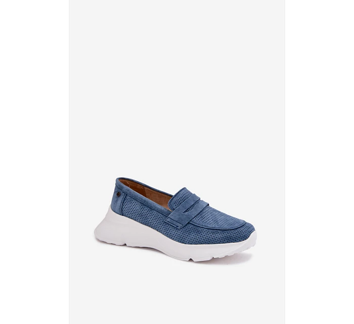 Dámské mokasíny z přírodního semiše na platformě Vinceza 79626 tmavě modré