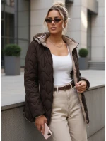 Dámska prechodná prešívaná bunda s odnímateľnou kapucňou hnedá TY5623