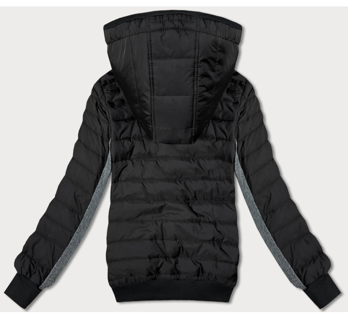 Čierno-grafitová dámska bunda z rôznych spojených materiálov (8M916-392)