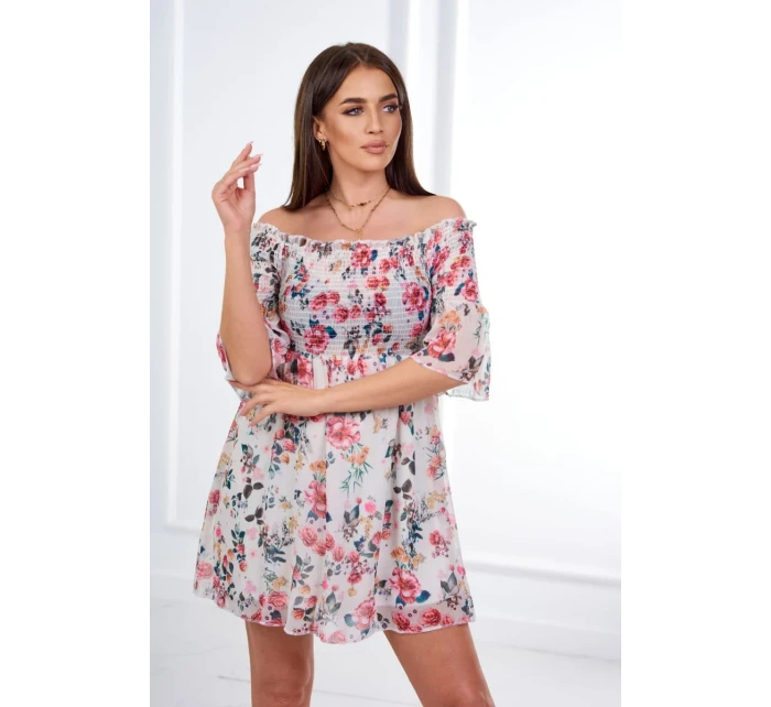 Španielske šaty s kvetinovým motívom ecru