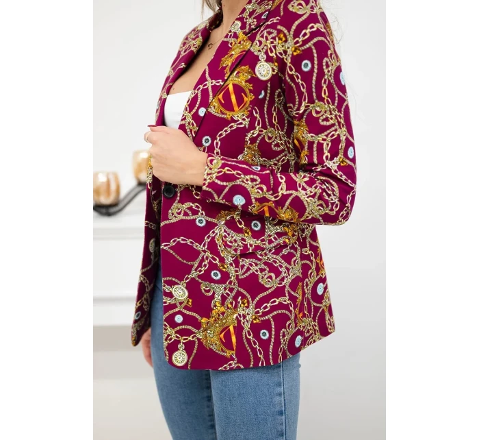 Bavlnená bunda s potlačou a gombíkom tmavo fialová Bavlnená bunda s potlačou a gombíkom tmavo fialová