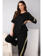 Dámský máslový komplet z viskózy mikina a kalhoty s lampasy černý