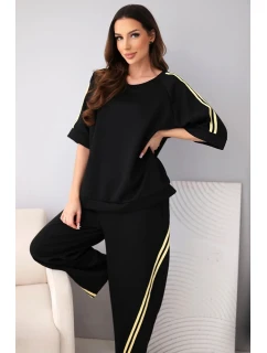 Dámský máslový komplet z viskózy mikina a kalhoty s lampasy černý
