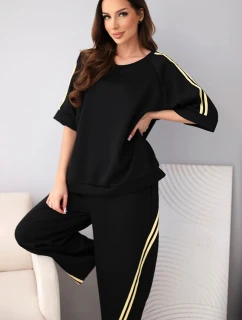 Dámska súprava z maslovej viskózy s mikinou a nohavicami s tienidlami čierna