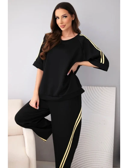 Dámský máslový komplet z viskózy mikina a kalhoty s lampasy černý