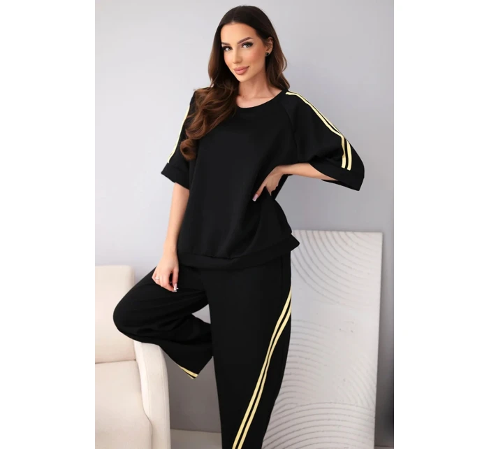 Dámský máslový komplet z viskózy mikina a kalhoty s lampasy černý
