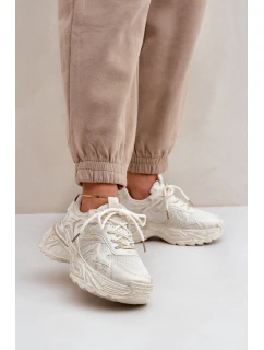 Sneakersy Damskie Z Przetarciami Na Platformie Beżowe Seladwen