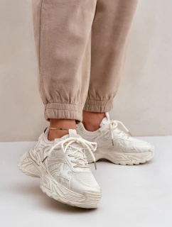 Sneakersy Damskie Z Przetarciami Na Platformie Beżowe Seladwen