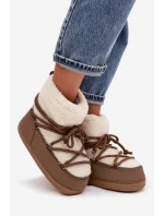 Dámské sněhule s beránkovou podšívkou na zavazování tmavě béžové Belira