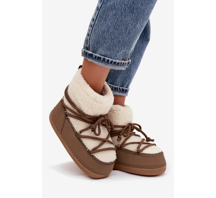 Dámské sněhule s beránkovou podšívkou na zavazování tmavě béžové Belira