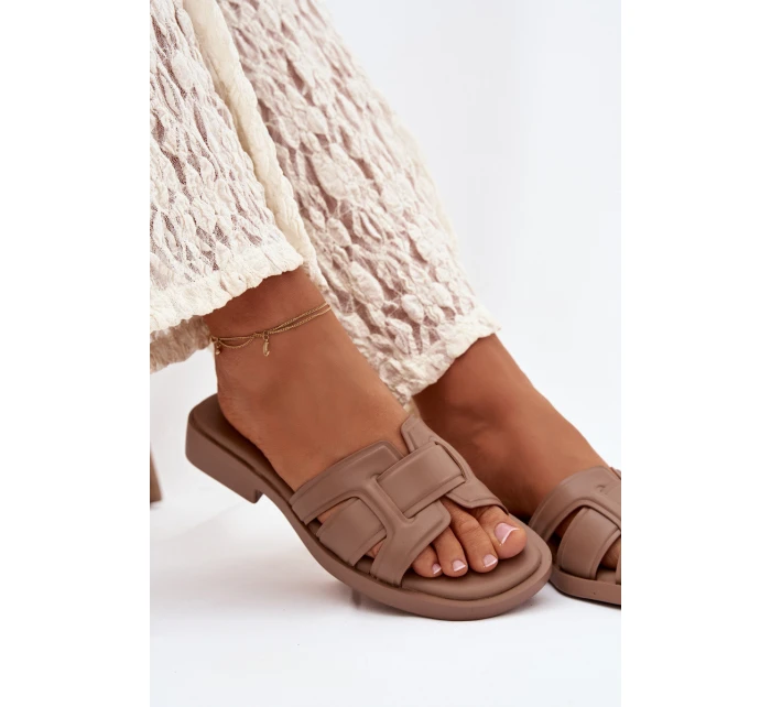 Dámské nazouváky na ploché podrážce tmavě béžové Lorania