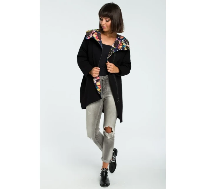 B091 Mikina s kapucňou Oversized na zips - čierna