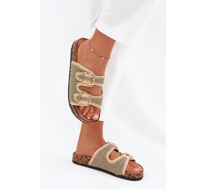 Dámske háčkované papuče so zlatými prackami - zelené Fenira Dámske háčkované papuče so zlatými prackami - zelené Fenira