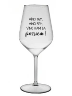 VÍNO TAM, VÍNO SEM, VÍNO KAM SA POZRIEM! - priehľadný nerozbitný pohár na víno 470 ml