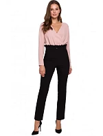 Nohavice s vysokým pásom a opaskom K008 - čierne - Makadamia