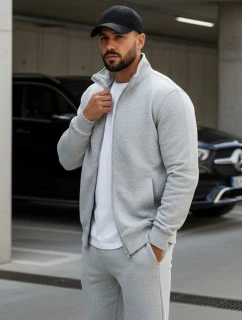 Pánská mikina na zip bez kapuce šedá model 21962243 - Dstreet