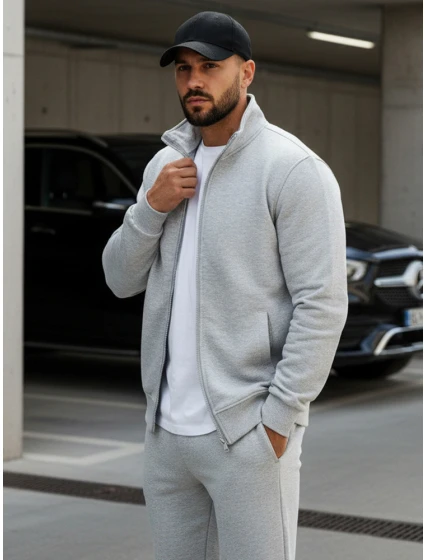 Pánska mikina na zips bez kapucne sivá BX4109