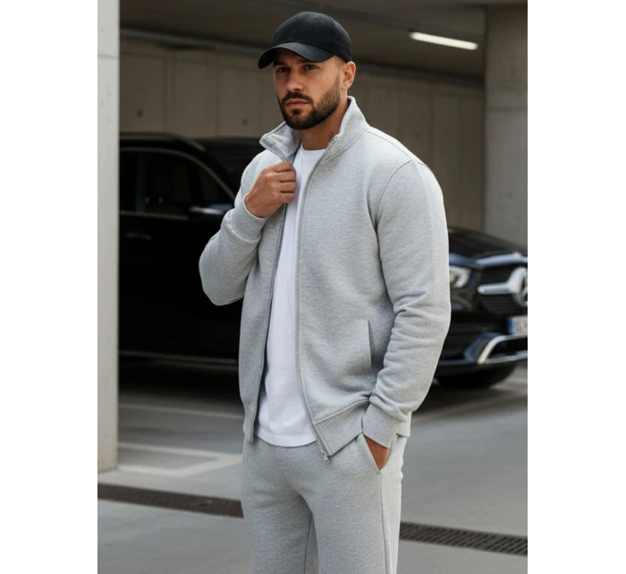 Pánska mikina na zips bez kapucne sivá BX4109