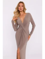 M840 Maxi šaty s uzlom - béžové M840 Maxi šaty s uzlom - béžové