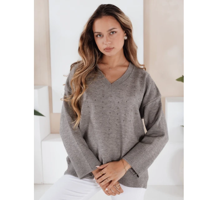 Dámský svetr s výstřihem do V šedý Dstreet model 21991008 - FashionStreet